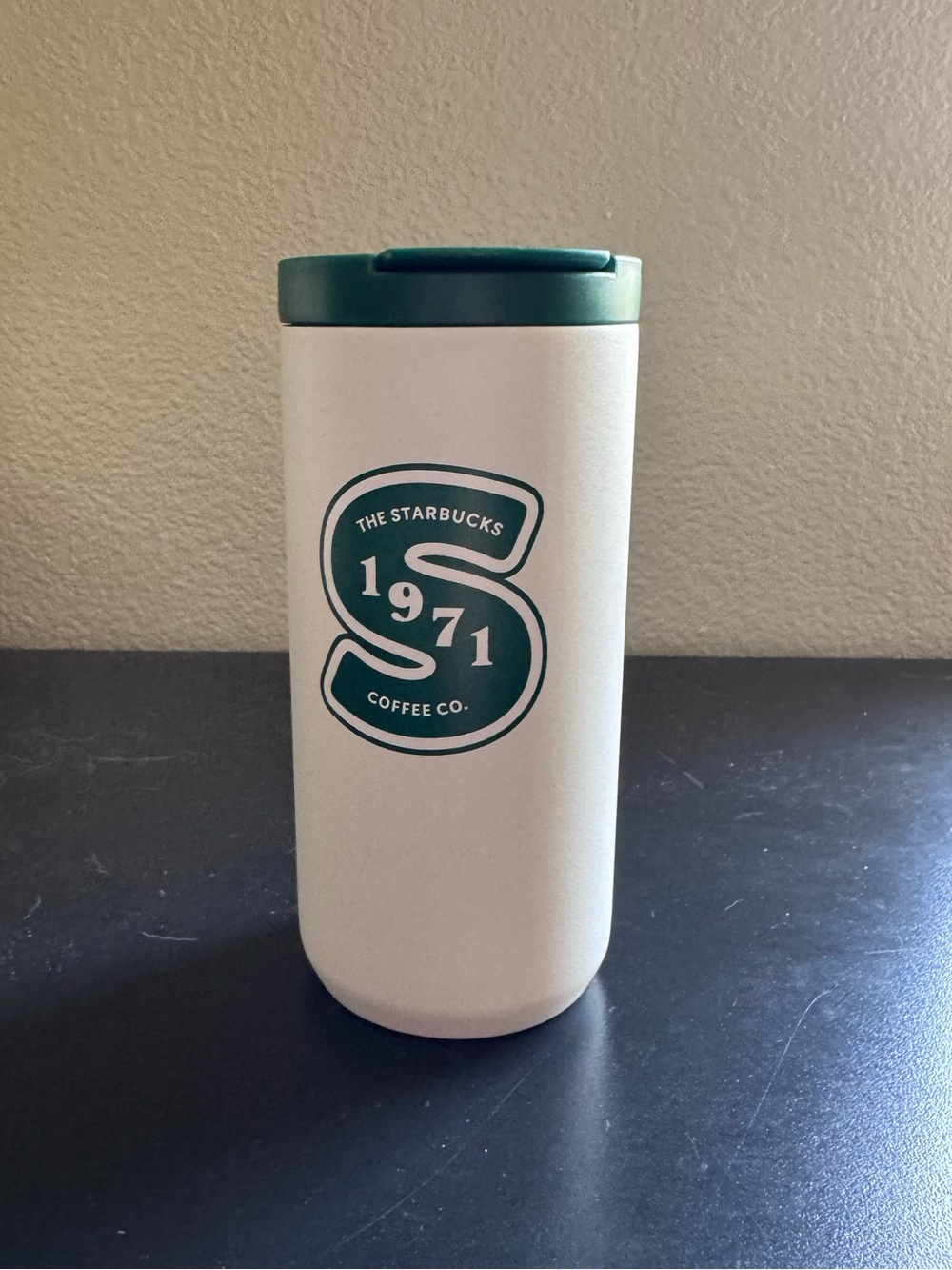 Starbucks White Tumbler with Green Accent and Logo